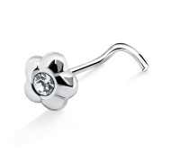 Stone Flower Shaped Silver Curved Nose Stud NSKB-21